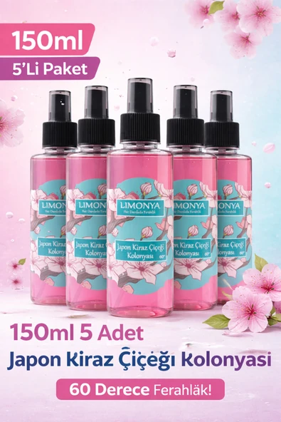 LIMONYA 5'li Avantaj Paketi - 150 ml Japon Kiraz Çiçeği Kolonyası Seti (60 Derece) ürün görseli 1