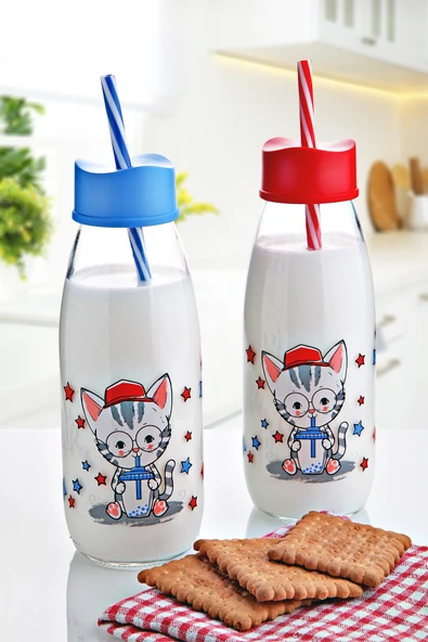 Hayvan Figürlü Pipetli Su Ve Süt Şişesi Cam 500 ML ürün görseli 1