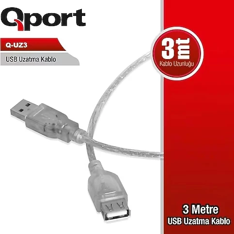 Qport Q-UZ3 3 m USB 2.0 Uzatma Kablosu ürün görseli 1