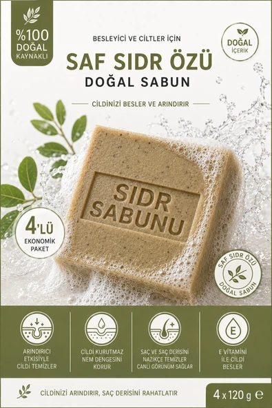 Şifakür Doğal Sidr Sabunu 4 x 120 g | Lote Ağacı Özlü Cilt ve Saç Bakım Sabunu, Arındırıcı Etkili Ekonomik Paket ürün görseli 1