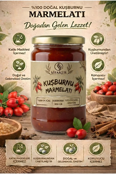 Şifakür Kuşburnu Marmelatı Katkısız Şeker İlavesiz Doğal Kahvaltılık 850g ürün görseli 1