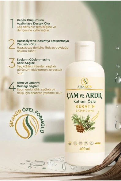 Şifakür Çam Ardıç Katranlı Keratin Şampuan Kepek Karşıtı Tuzsuz 400ml - Resim 2