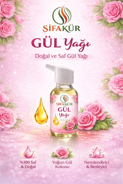 Şifakür %100 Saf Doğal Gül Yağı Damlalıklı Cilt Saç Masaj Bakımı 20ml ürün görseli 1