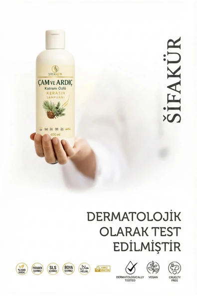 Şifakür Çam Ardıç Katranlı Keratin Şampuan Kepek Karşıtı Tuzsuz 400ml - Resim 4