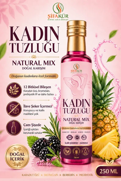 ŞİFAKÜR Kadın Tuzluğu Şurubu Natural Mix 250 ml Karadut Ananas Aromalı Bromelain Berberin Safran Prebiyotik ürün görseli 1