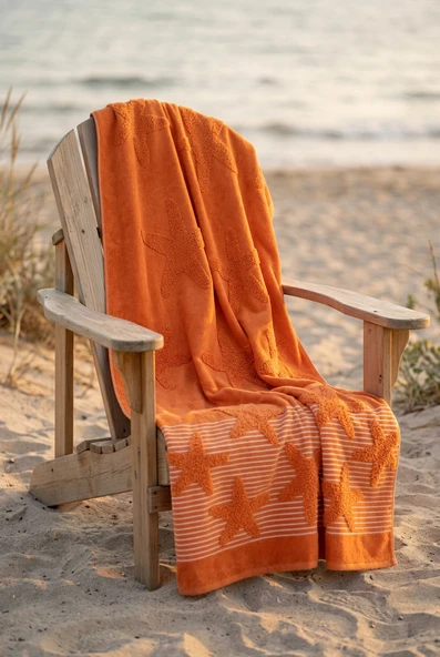 Cotton Collection Bukle Plaj Havlusu Yıldız Orange ürün görseli 1