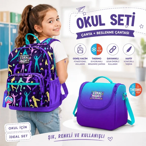 Coral High Mor Voleybol Sırt Çantası 23636+TURKUAZ Mor Renk Geçiş Thermo Beslenme Çantası 11763 ürün görseli 1