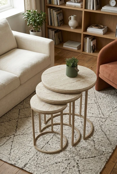 Dünya Zigon Mdf Sehpa  3'lü Set,  Metal Ayak, İç İçe Geçebilir ürün görseli 1