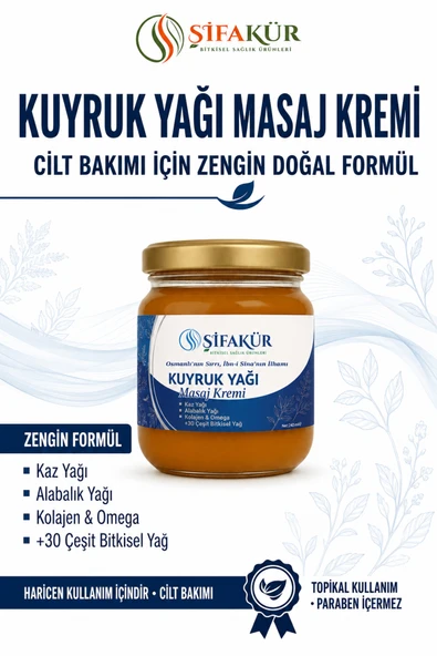 Şifakür Kuyruk Yağı Masaj Kremi Kaz Yağı Alabalık Yağı Kolajenli Cilt Bakım Kremi 240 ml ürün görseli 1