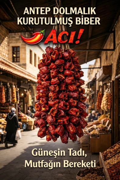 Şifakür Antep Acı Dolmalık Biber 50 Adet Güneşte Kurutulmuş Doğal Yöresel Lezzet ürün görseli 1