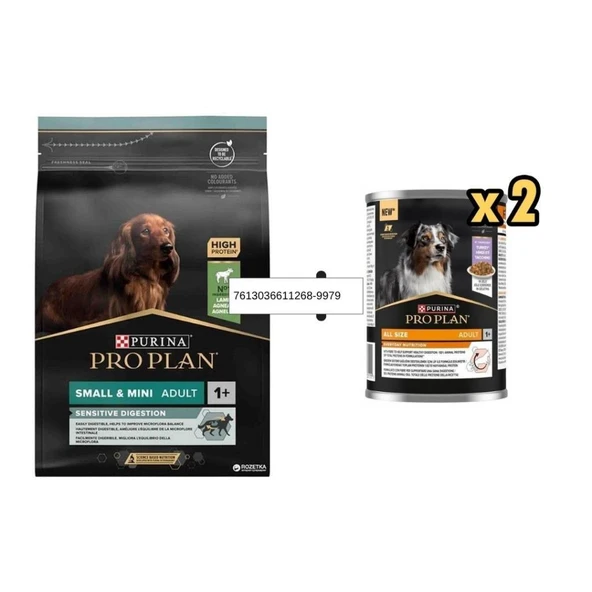 Pro Plan  Kuzulu Küçük Irk Köpek Maması 3 Kg + 2 Adet Pro Plan Everyday Nutrition Hindili Köpek Konservesi 400 Gr ürün görseli 1