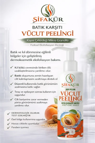 ŞİFAKÜR Batık Karşıtı Vücut Peelingi 100 ml – Kıl Dönmesi, Pürüzlü Cilt ve Özel Bölge Bakımı ürün görseli 1