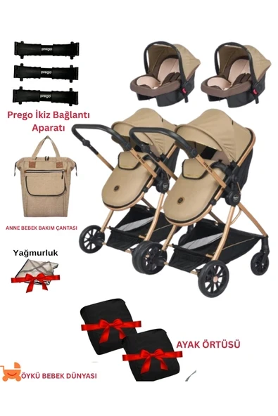 ÖYKÜ BEBEK DUNYASI Ayrılıp Birleşebilen Travel Sistem Ikiz Bebek Arabası(2ADET YAĞMURLUK VE AYAK ÖRTÜSÜ HEDİYELİ) Çanta ürün görseli 1