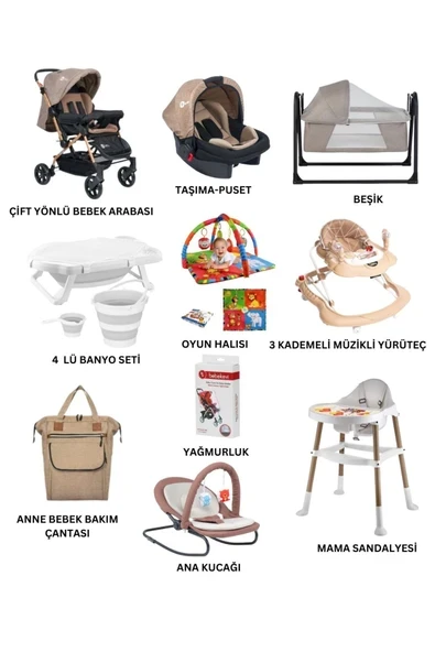 ÖYKÜ BEBEK DUNYASI Olimpus Yeni Doğan Bebek Çeyiz Seti Bebek Arabası Anne Yanı Beşik Anakucağı Mama Sandalyesi Puset ürün görseli 1