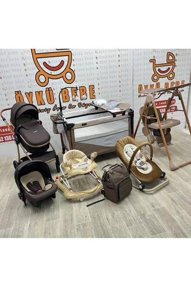 ÖYKÜ BEBEK DUNYASI Yeni Doğan Bebek Çeyiz Seti Full Set ( Park beşik+Bebek Arabası+Puset+Mama sandalyesi+Yürüteç) ürün görseli 1