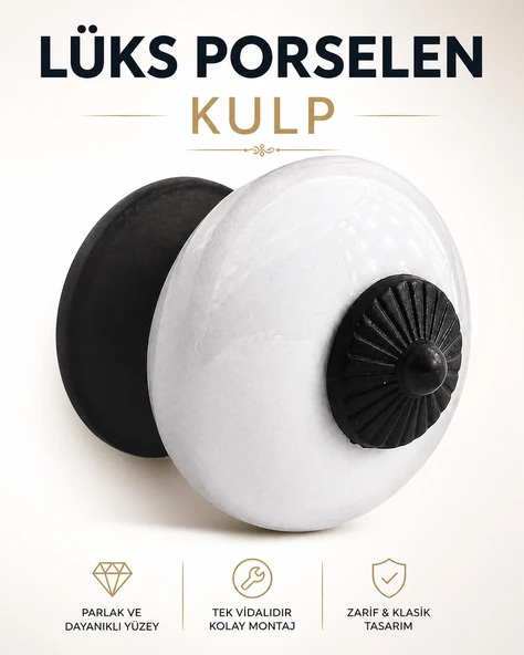 Porselen Beyaz Renk Metal Taban Kulp Mobilya Gardrop Dolabı Kapak Kulpu Çekmece Kulbu (1 Adet) ürün görseli 1