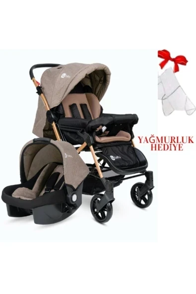 Öykü Bebek Dünyası Çift Yönlü 3 Kademeli Yatış Pozisyonlu Bebek Arabası + Taşıma Puset + Yağmurluk Hediyeli ürün görseli 1