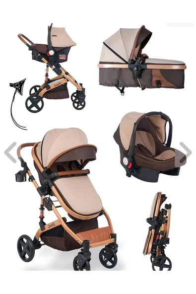 ÖYKÜ BEBEK DUNYASI Grand Travel Sistem Bebek Arabası-Oto Koltuğu ( kışlık ayak örtüsü ve yağmurluk hediyelidir) ürün görseli 1