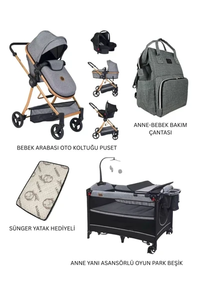 ÖYKÜ BEBEK DUNYASI Yeni Doğan Bebek Çeyiz Seti Mamma ( bebek arabası-otokoltuğu-puset-beşik-çanta-yatak) ürün görseli 1