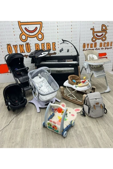ÖYKÜ BEBEK DUNYASI Yeni Doğan Bebek Çeyiz Seti Full Set-PREGO- Park Beşik- Mama Sandalyesi - Otomatik Beşik-Oto Koltuğu ürün görseli 1
