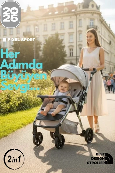 QUARD Pixel Sport Yeni Nesil Çift Yönlü Bebek Arabası Gri ürün görseli 1