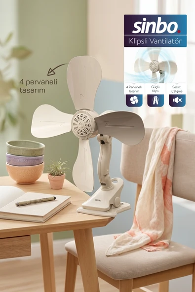 Sinbo SF-7706 Klipsli Vantilatör 10W Taşınabilir Mini Fan Sessiz Masa Tipi Fan ürün görseli 1