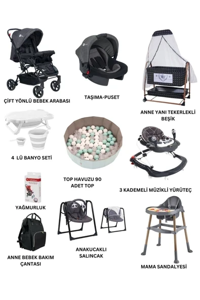 ÖYKÜ BEBEK DUNYASI King Yeni Doğan Bebek Çeyiz Seti Full Set Bebek Arabası Anne Yanı Beşik Anakucağı (13 Parça) ürün görseli 1