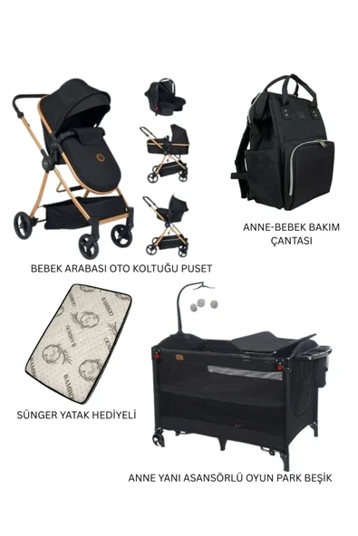 ÖYKÜ BEBEK DUNYASI Yeni Doğan Bebek Çeyiz Seti Mamma ( bebek arabası-otokoltuğu-puset-beşik-çanta-yatak) ürün görseli 1