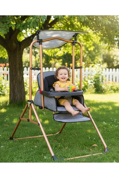 ÖYKÜ BEBEK DUNYASI Lüx Mama Sandalyeli Tenteli Tam Yatak Olabilen Salıncak Ev Tipi ürün görseli 1