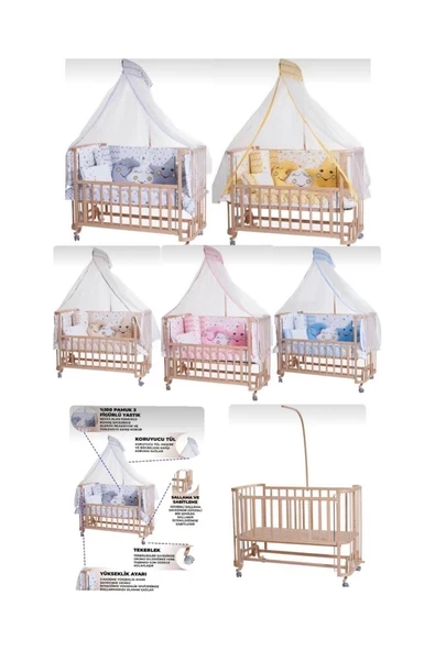 ÖYKÜ BEBEK DUNYASI DOĞAL AHŞAP BEBEK SETİ - BEŞİK+BEBEK ARABASI+ YÜRÜTEÇ+HAMAK+ ANNE BEBEK ÇANTASI+ BANYO SETİ ürün görseli 1