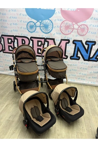 bebemnas İkiz Yanyana Ayrılıp Birleşen Travel Bebek Arabası + 2 Adet Puset Dahil Tam Set ürün görseli 1