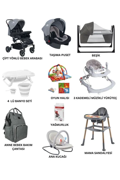 ÖYKÜ BEBEK DUNYASI Unisex Yeni Doğan Bebek Seti Bebek Arabası Anne Yanı Beşik Anakucağı Mama Sandalyesi 13 PARÇA ürün görseli 1