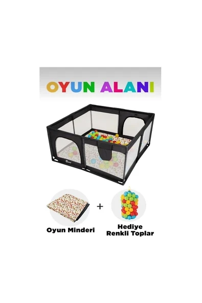 ÖYKÜ BEBEK DİYARI Güvenli Bebek Ve Çocuk Oyun Alanı Oyun Parkı 125x125 Oyun Matı Ve Topları ürün görseli 1