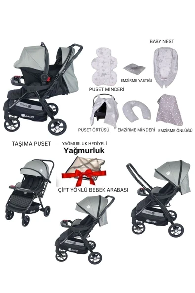 ÖYKÜ BEBEK DUNYASI 11 Parça Bebek Çeyiz Seti ( bebek arabası-puset-puset örtüsü-babynest-puset minderi-yağmurluk) ürün görseli 1