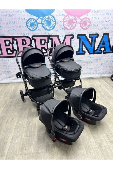 bebemnas İkiz Yanyana Ayrılıp Birleşen Travel Bebek Arabası + 2 Adet Puset Dahil Tam Set ürün görseli 1