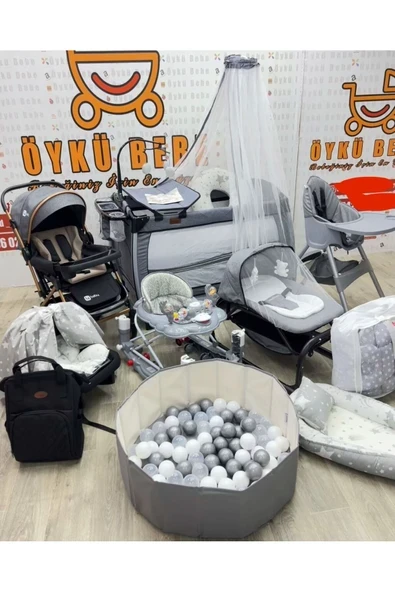 ÖYKÜ BEBEK DUNYASI (19 Parça ) Royal Yeni Doğan Bebek Çeyiz Seti Full Set Park Beşik- Bebek Arabası - Yürüteç- Mama ürün görseli 1