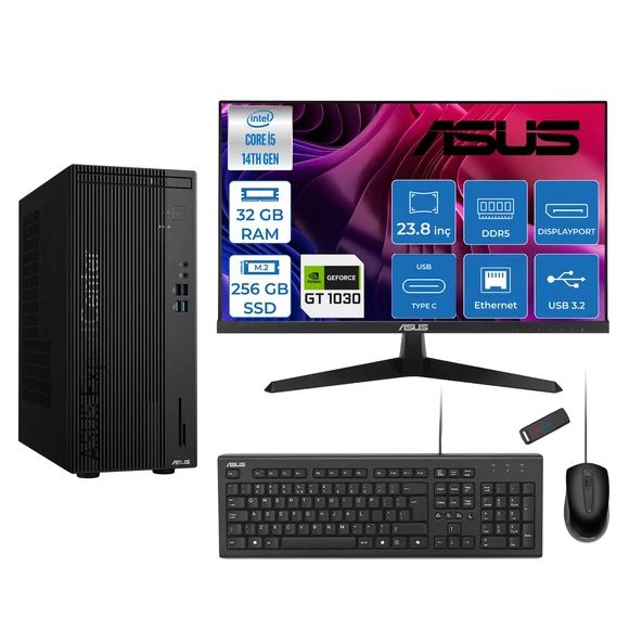 Asus Expertcenter D501MER  Intel® Core™ İ5-14500 32GB Ddr5 256GB SSD 4GB/GT1030  Freedos Mini Tower+23.8" 120Hz Asus Monitör Masaüstü Bilgisayar 12WD501MER21F11+ZETTAUSBBELLEK ürün görseli 1