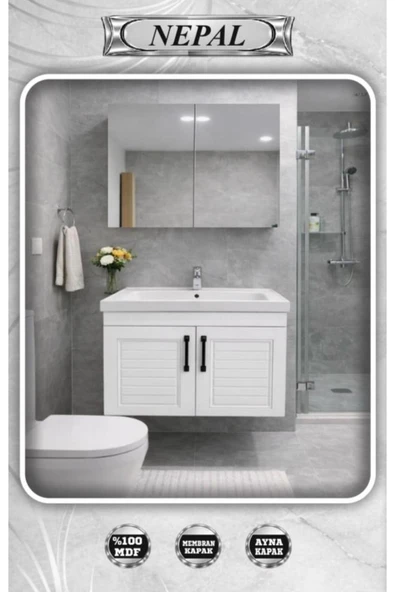 NEPAL AYNA KAPAKLI DOLAPLI LAVABO 80 CM ürün görseli 1