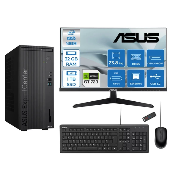 Asus Expertcenter D501MER  Intel® Core™ İ5-14500 32GB Ddr5 1tb SSD 4GB/GT730  Freedos Mini Tower+23.8" 120Hz Asus Monitör Masaüstü Bilgisayar 12WD501MER32F13+ZETTAUSBBELLEK ürün görseli 1
