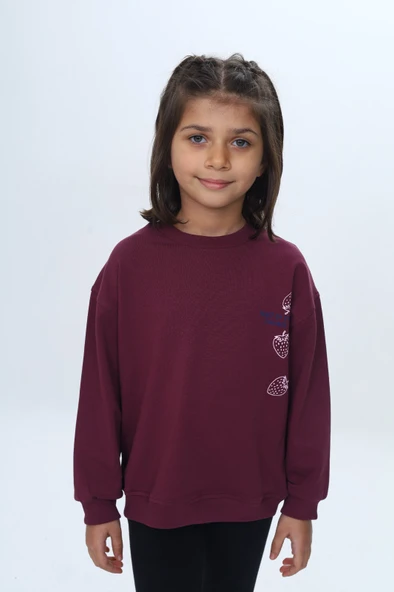 Toontoy Kız Çocuk Relax Fit Bisiklet Yaka Düşük Omuz Baskılı Sweatshirt ürün görseli 1