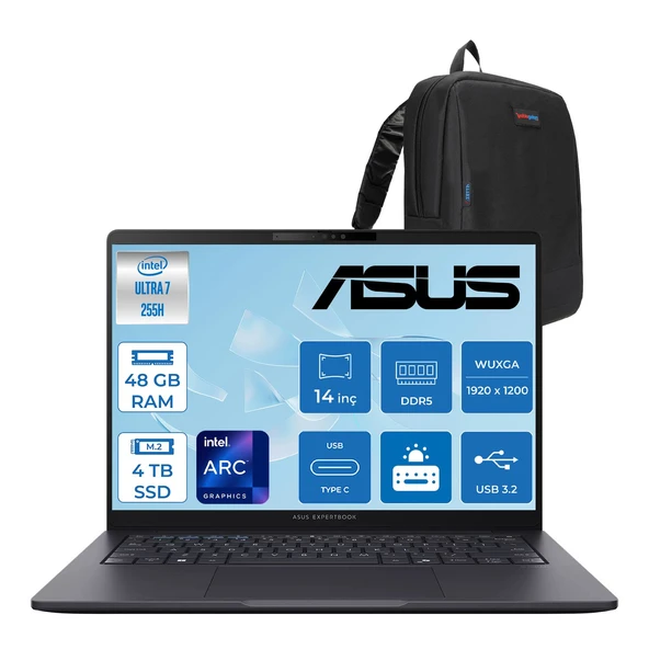 Asus Expertbook B3 (B3405CCA) Intel® Core™ Ultra 7 255H 48GB Ddr5 4tb SSD Intel® Arc™ Grafik 14"wuxga (1920 x 1200)400 Nit,srgb: %100 Freedos Taşınabilir Bilgisayar U7255H321TB1DF20+ZETTAÇANTA ürün görseli 1