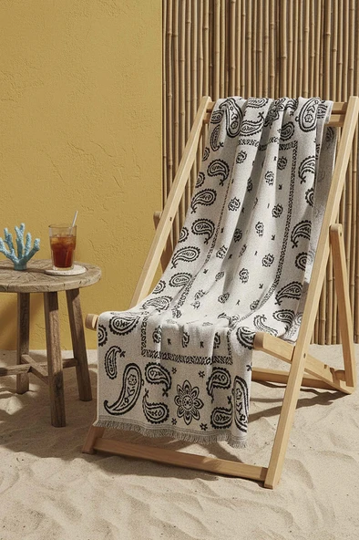 Gri Retro %100 Pamuklu Plaj Havlusu 70x140 cm ürün görseli 1