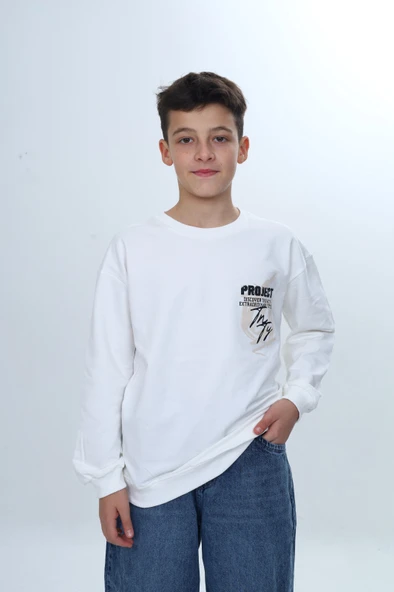 Toontoy Erkek Çocuk Bisiklet Yaka Beli Eteği Lastik  Baskılı Sweatshirt  24957 ürün görseli 1