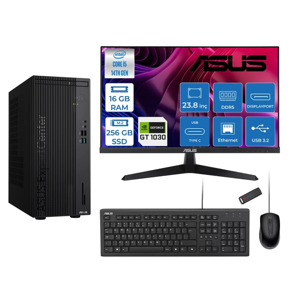 Asus Expertcenter D501MER  Intel® Core™ İ5-14500 16GB Ddr5 256GB SSD 4GB/GT1030  Freedos Mini Tower+23.8" 120Hz Asus Monitör Masaüstü Bilgisayar 12WD501MER21F01+ZETTAUSBBELLEK ürün görseli 1