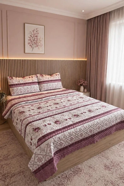 Ultrasonik Kapitoneli Rossera Çift Kişilik Pike Takımı 195x235 cm Lila ürün görseli 1