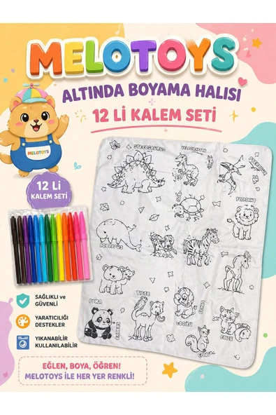 Yıkanabilir Boyama Örtüsü 100*150 cm & 12 li Keçeli Kalem ürün görseli 1