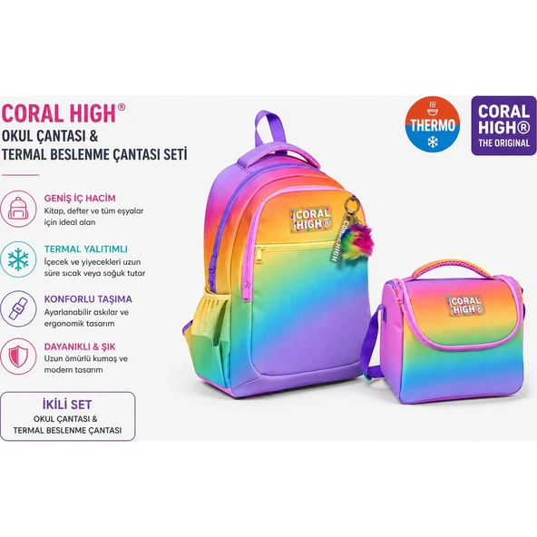 Kids Renk Geçişli Okul Çantası 14425+THERMO Beslenme Çantas 12786 ürün görseli 1
