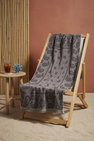 Antrasit Retro %100 Pamuklu Plaj Havlusu 70x140 cm ürün görseli 1