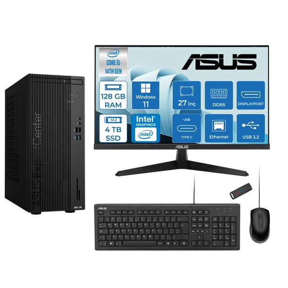 Asus Expertcenter D501MER  Intel® Core™ İ5-14500 128GB Ddr5 4tb SSD Intel® UHD Graphics 770 WIN11HOME Mini Tower+27" 120Hz Asus Monitör Masaüstü Bilgisayar 14WD501MERH40+ZETTAUSBBELLEK ürün görseli 1