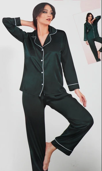 Kadın Saten Pijama Takımı Uzun Kollu ürün görseli 1